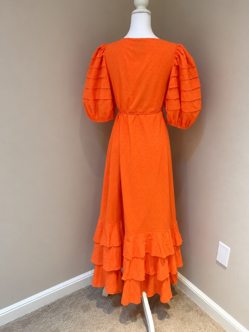 NWT FARM Rio Orange Ruffles Midi Dress XXS Wrap Swiss Dot - Picture 8 of 11